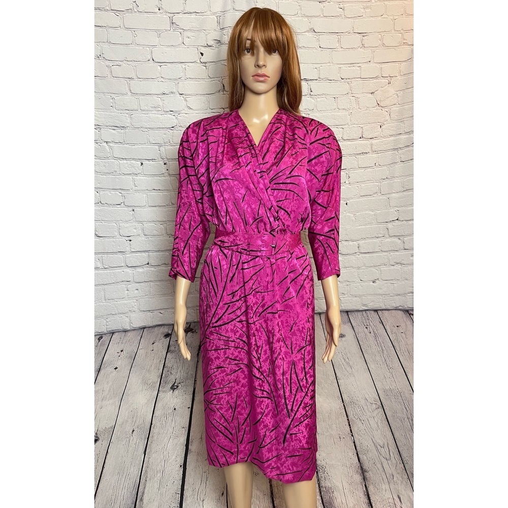 Vintage Liz Claiborne 3/4 Sleeve Pink Dress With Belt Size 6